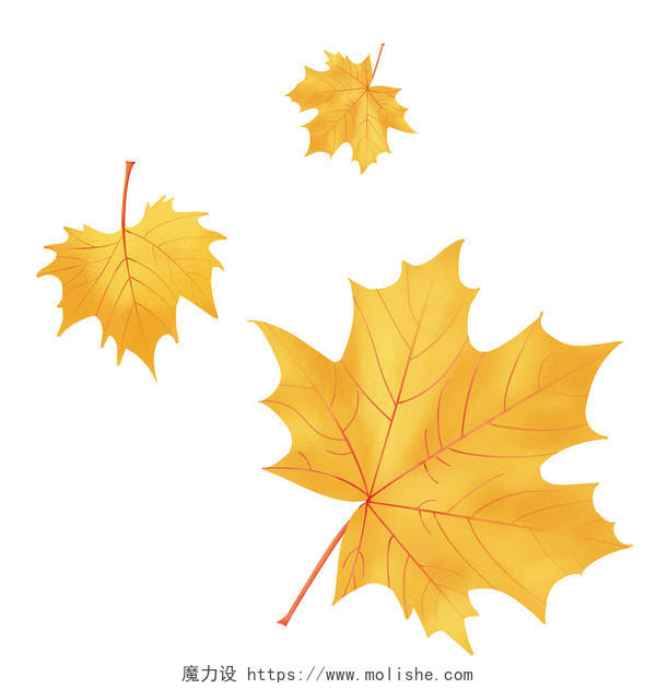 卡通手绘秋天落叶漂浮枫叶黄色叶子元素秋天落叶素材秋天叶子